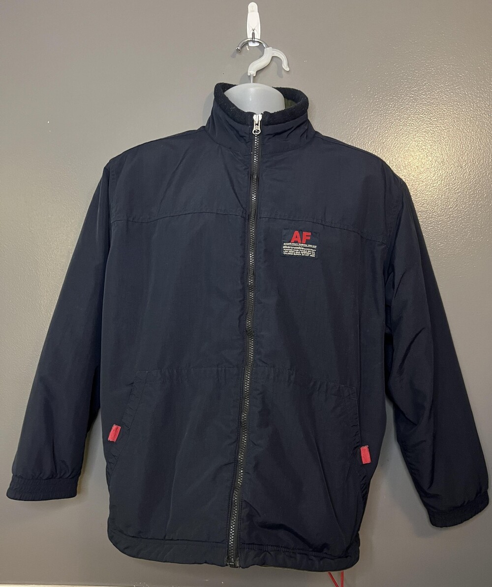 Abercrombie & Fitch Reversible Jacket Men XL Navy Olive Fleece Nylon Full Zip AF